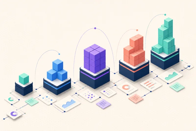 Five-stage visual path representing triple, triple, double, double, double SaaS growth on a research canvas